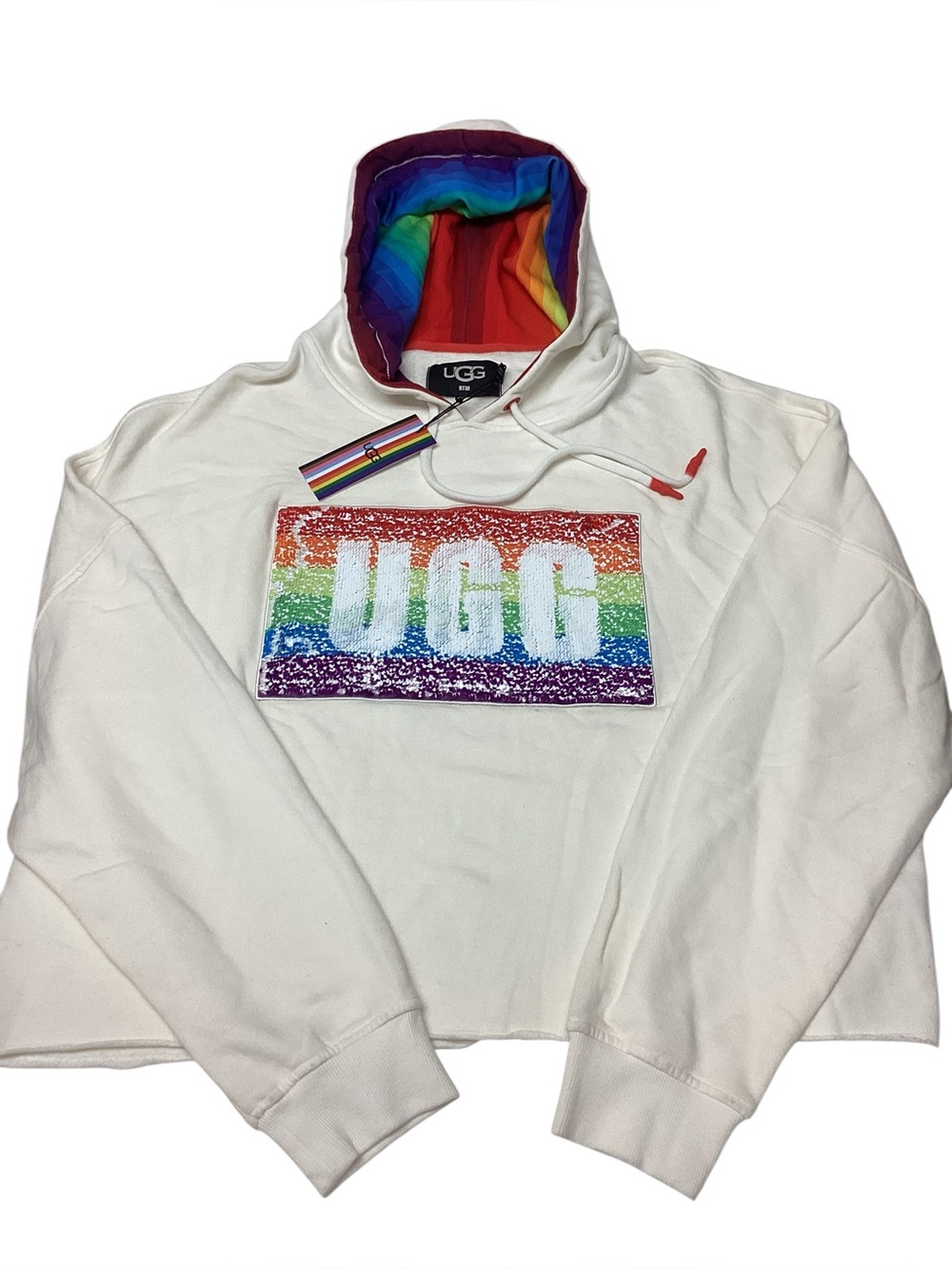 UGG White Rainbow Sequin Logo Hoodie  size xl